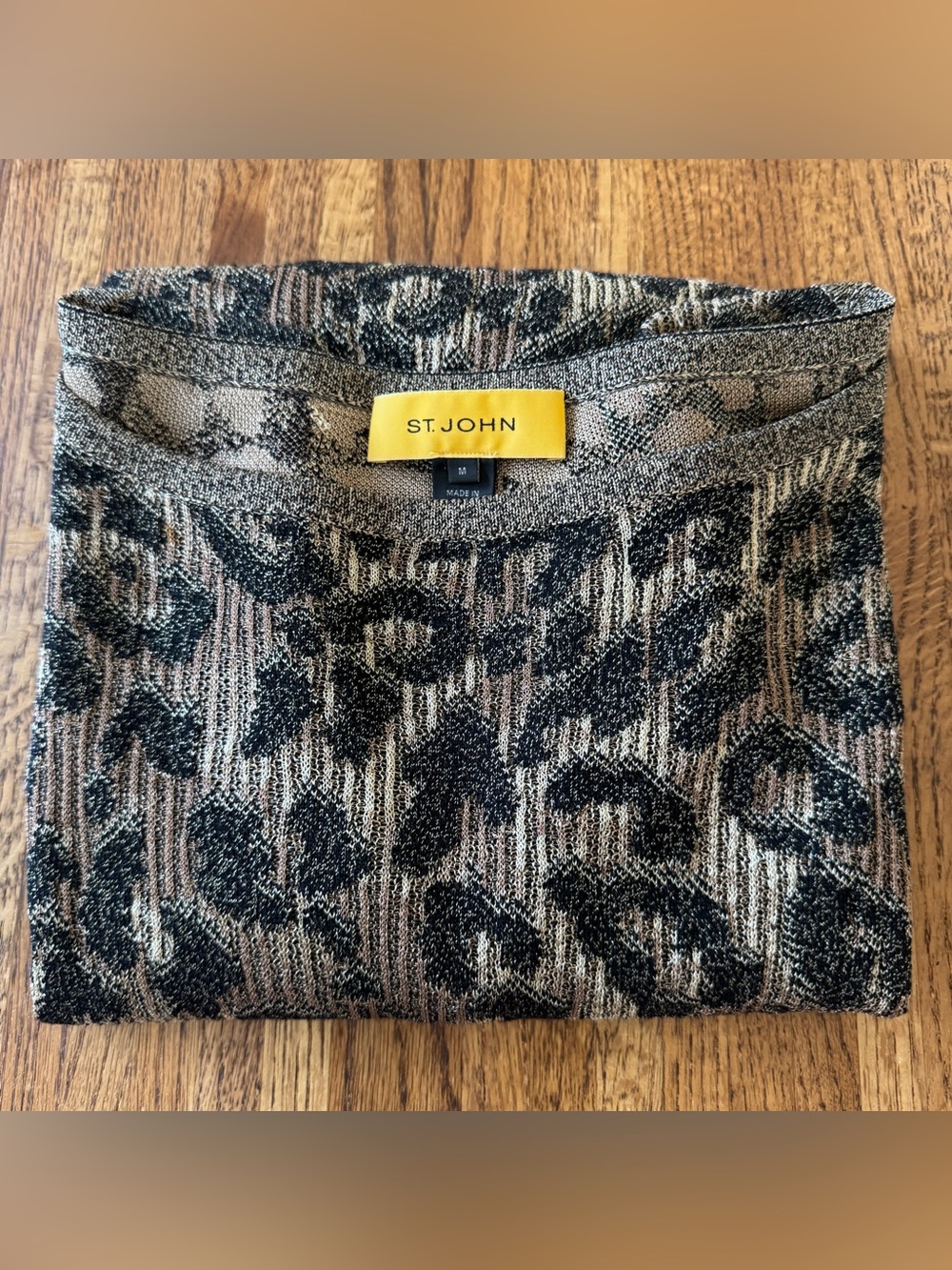 St. John Metallic Leopard Print Wool Blend Knit Top - Size M - Picture 5 of 10
